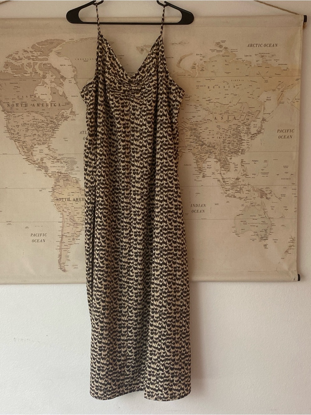 H&M Black and Cream Patterned Midi Slip Dress